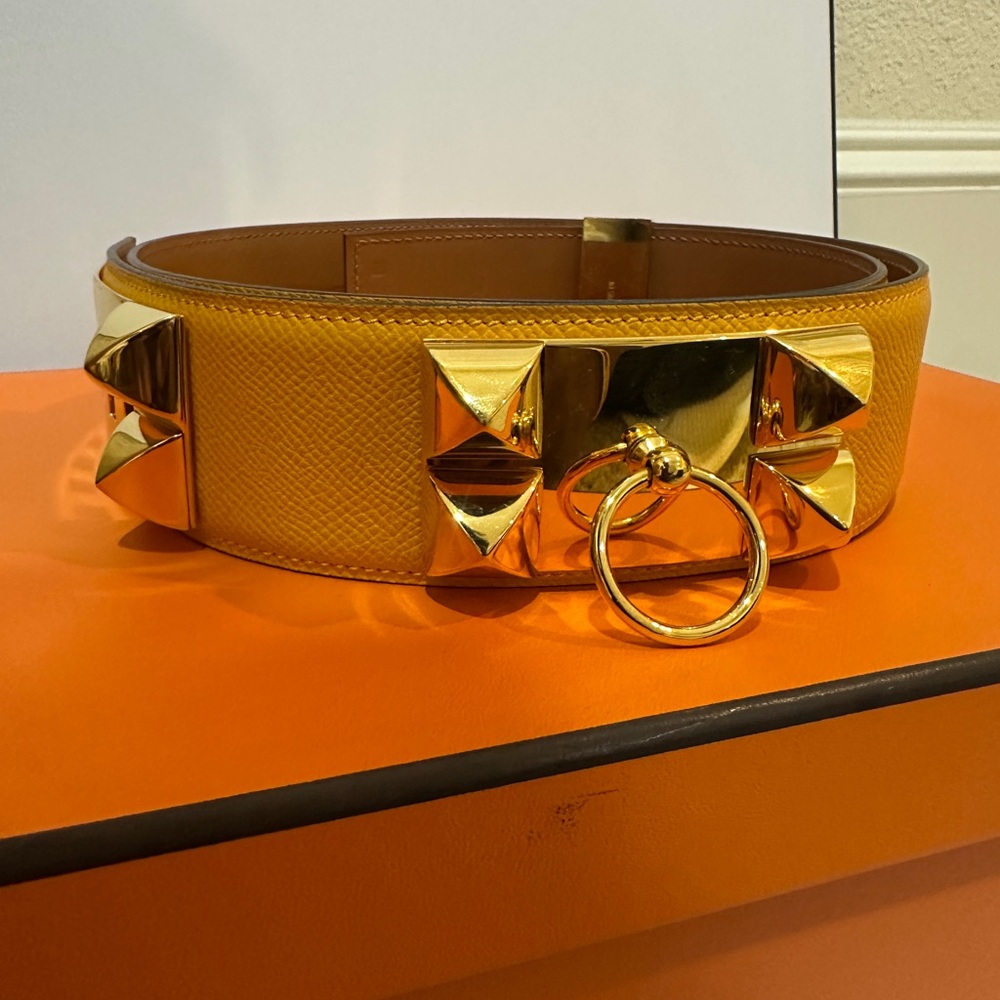 Hermes CDC Collier de Chien Belt 85 Jaune Ambre Epsom GHW Gold Plated - Picture 3 of 17